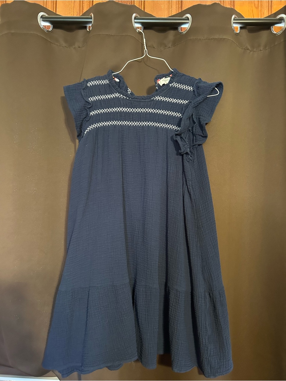 Umgee Navy Smocked Flutter-Sleeve Girls Dress
